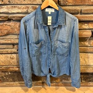 Cloth & Stone Anthropologie Tencel Denim Tie Front Button Down Shirt